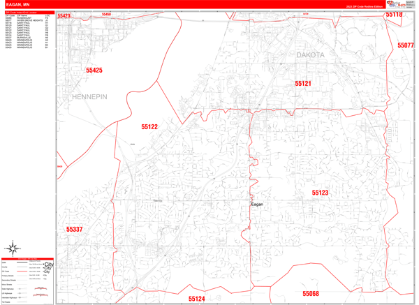 Eagan City Wall Map Red Line Style