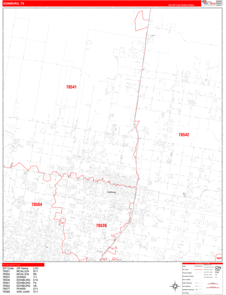Edinburg City Digital Map Red Line Style