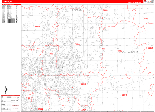 Edmond City Digital Map Red Line Style