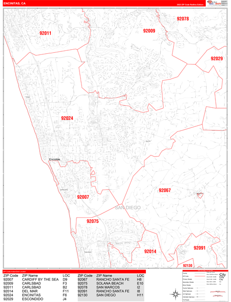 Encinitas City Digital Map Red Line Style