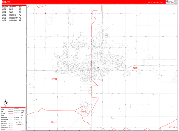 Enid City Wall Map Red Line Style