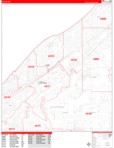 Euclid City Digital Map Red Line Style