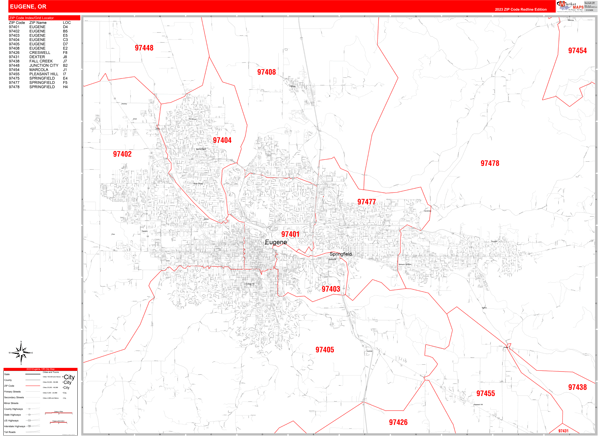 Eugene City Digital Map Red Line Style