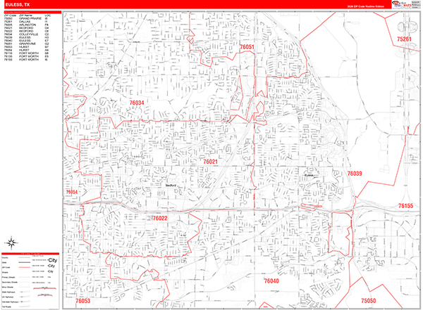 Euless, TX Zip Code Map