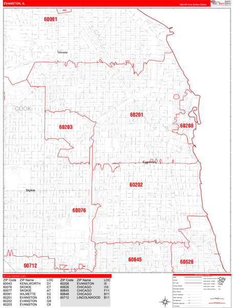 Evanston City Digital Map Red Line Style