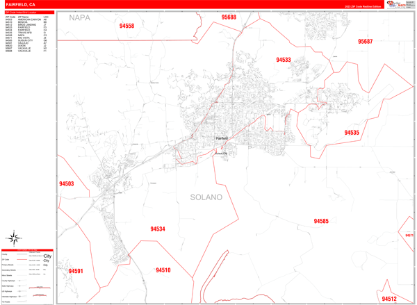 Fairfield City Wall Map Red Line Style
