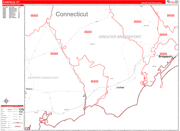 Fairfield, CT Zip Code Map