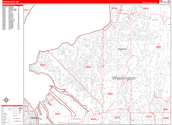 Federal Way Washington Wall Map (Red Line Style) by MarketMAPS - MapSales