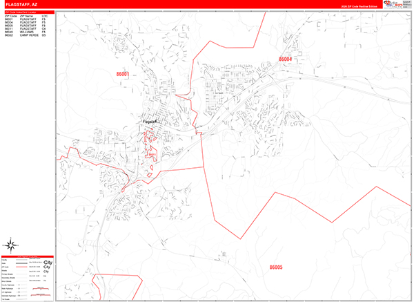 Flagstaff Wall Map Red Line Style