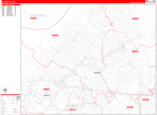 Florissant City Digital Map Red Line Style
