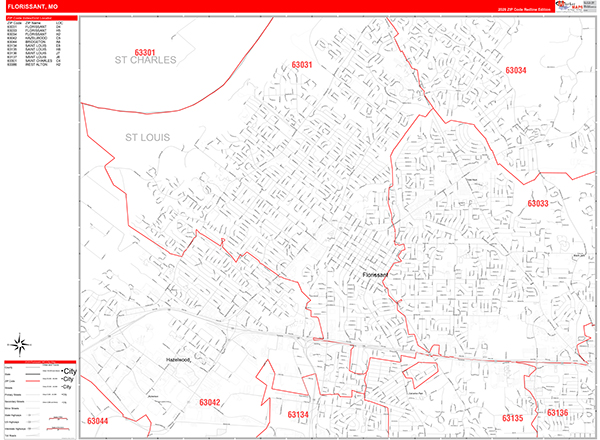 Florissant, MO Zip Code Map