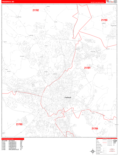 Frederick City Digital Map Red Line Style
