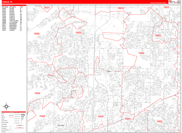 Frisco City Wall Map Red Line Style