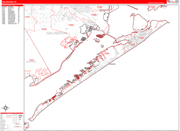 Galveston, TX Zip Code Map