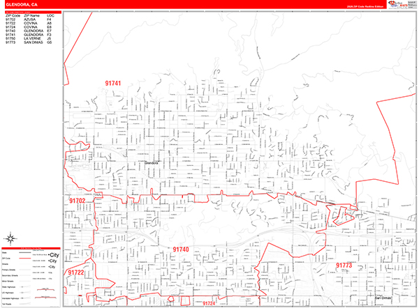 Glendora Map Red Line Style