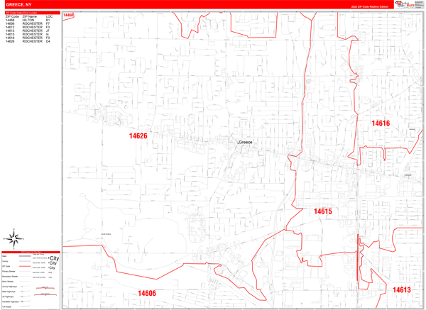 Greece City Digital Map Red Line Style