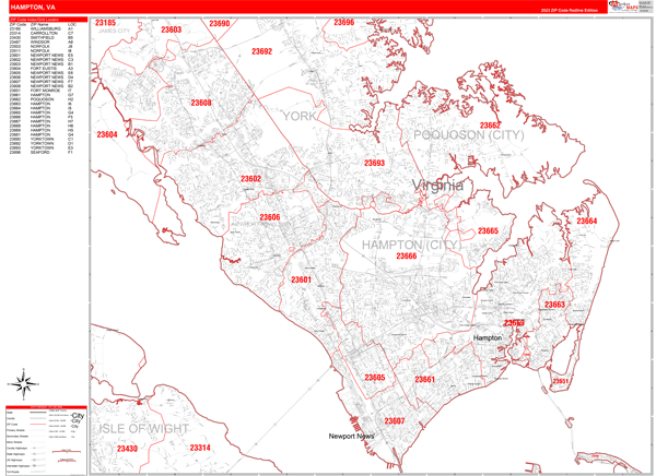 Hampton City Digital Map Red Line Style
