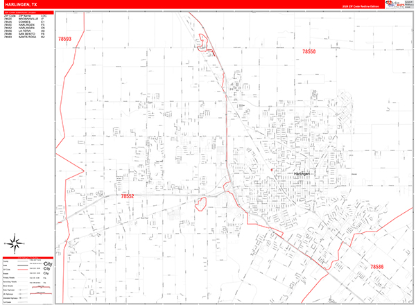 Harlingen, TX Zip Code Map
