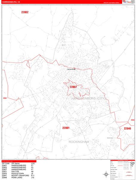 Harrisonburg City Digital Map Red Line Style