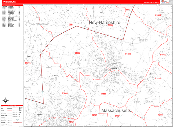 Haverhill City Wall Map Red Line Style