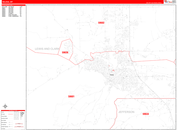 Helena City Digital Map Red Line Style