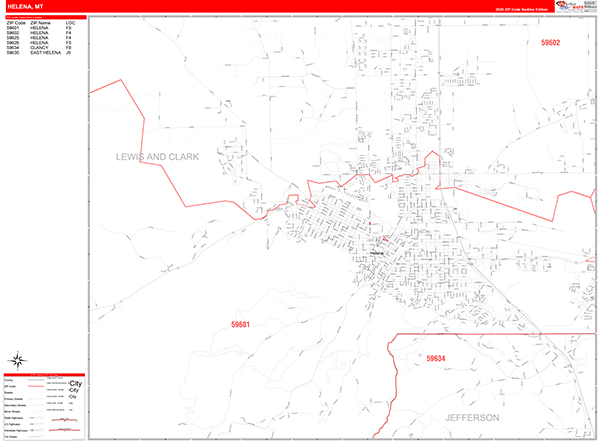 Helena City Digital Map Red Line Style
