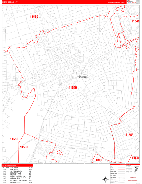 Hempstead City Digital Map Red Line Style