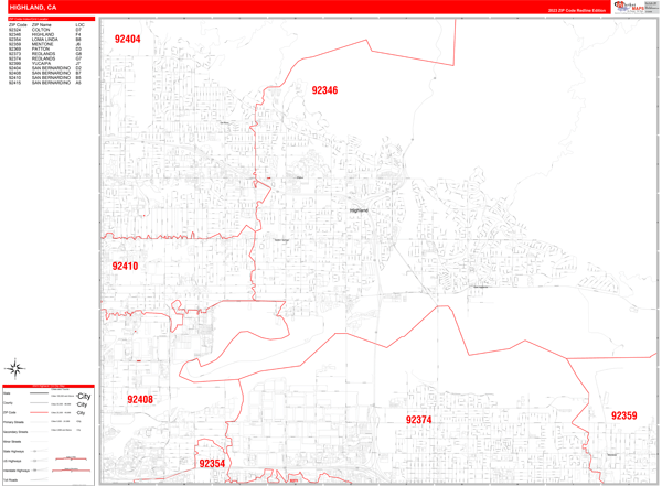 Highland City Digital Map Red Line Style