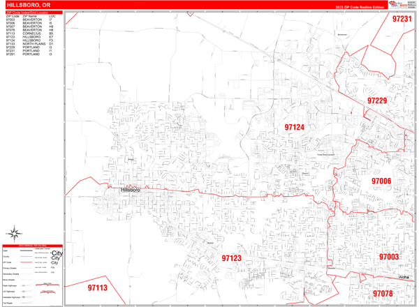 Hillsboro City Digital Map Red Line Style