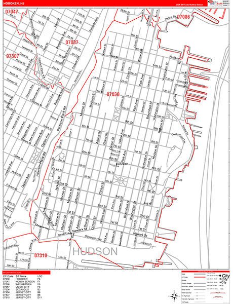 Hoboken, NJ Zip Code Map