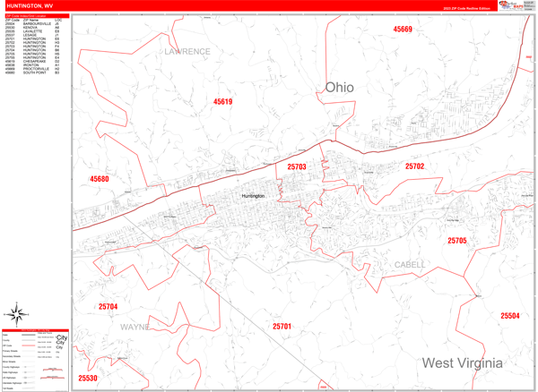 Huntington City Digital Map Red Line Style