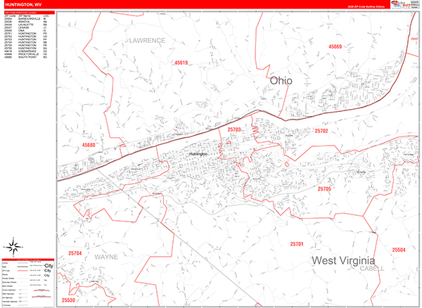 Huntington, WV Zip Code Map