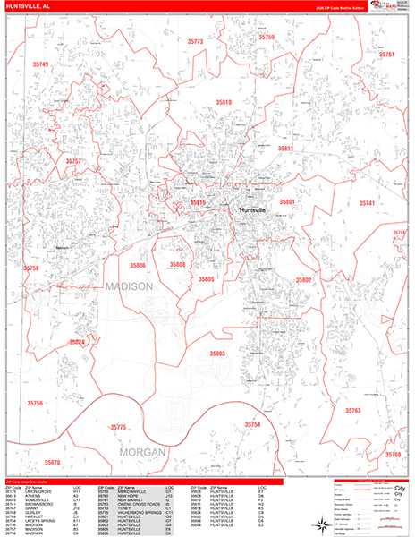 Huntsville, AL Zip Code Map