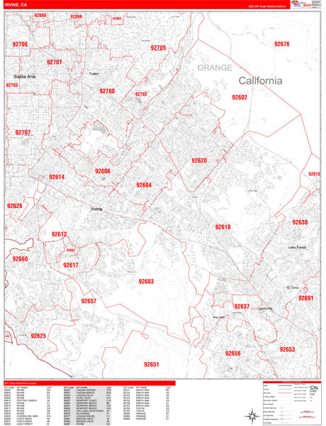 Irvine City Digital Map Red Line Style