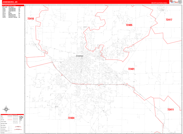 Jonesboro City Digital Map Red Line Style