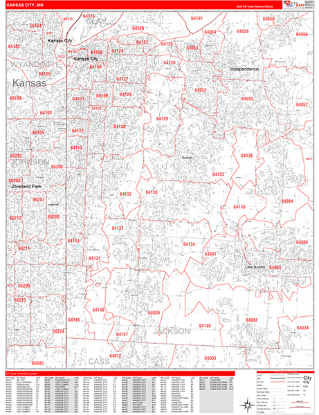 Kansas City Missouri Zip Code Wall Map (Red Line Style) by MarketMAPS ...