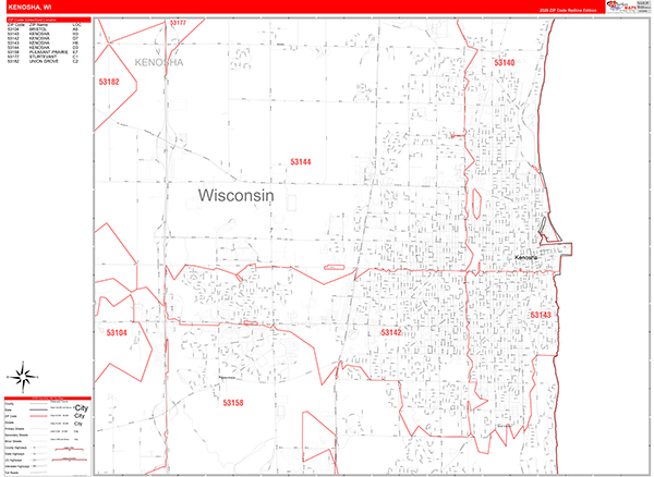 Kenosha, WI Zip Code Map