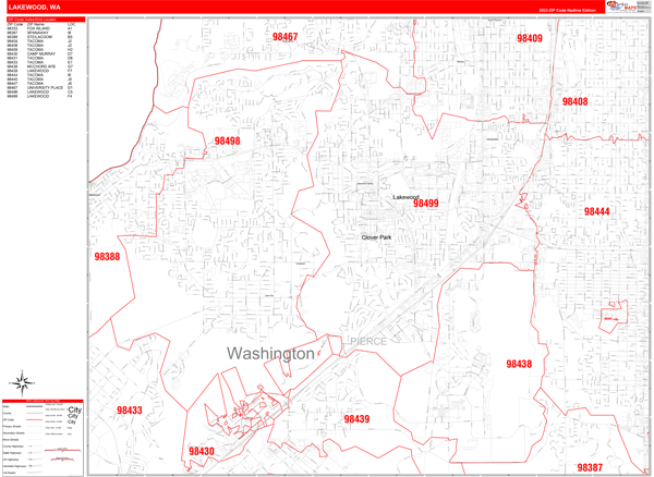 Lakewood City Wall Map Red Line Style