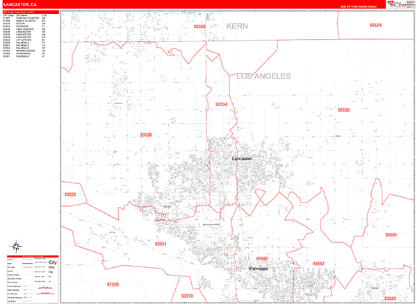 Lancaster Map Red Line Style