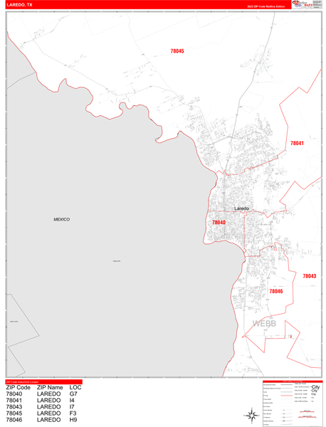 Laredo City Digital Map Red Line Style