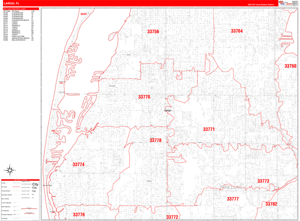 Largo City Wall Map Red Line Style