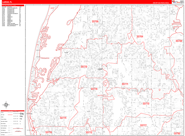 Largo City Wall Map Red Line Style