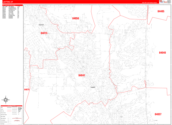 Layton City Wall Map Red Line Style