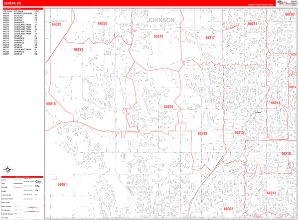 Lenexa, KS Zip Code Map