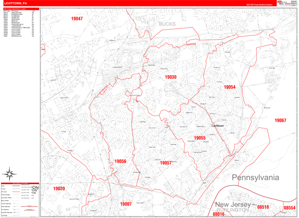 Levittown City Digital Map Red Line Style