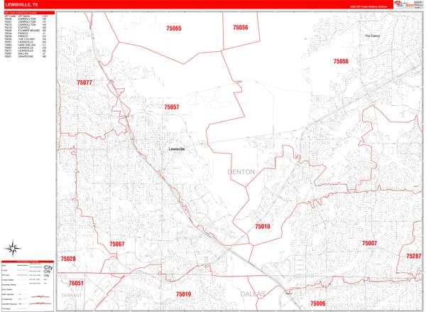 Lewisville City Digital Map Red Line Style