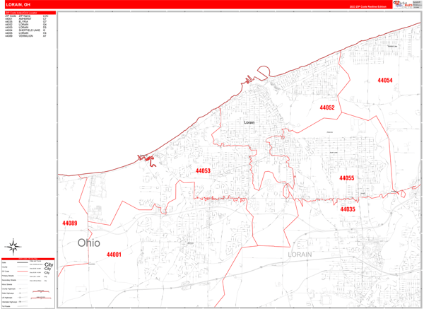 Lorain City Wall Map Red Line Style
