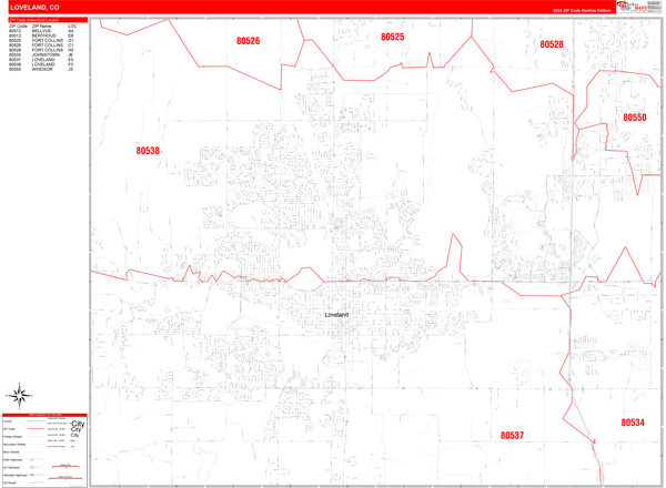 Loveland City Digital Map Red Line Style