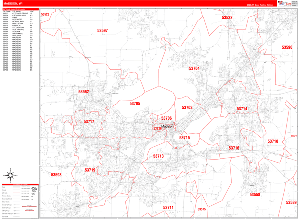 Madison City Digital Map Red Line Style
