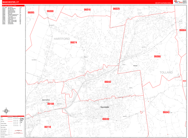 Manchester City Digital Map Red Line Style